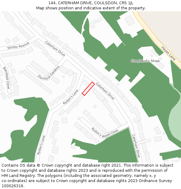 144, CATERHAM DRIVE, COULSDON, CR5 1JL: Location map and indicative extent of plot