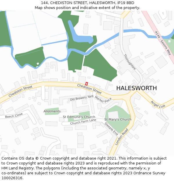 144, CHEDISTON STREET, HALESWORTH, IP19 8BD: Location map and indicative extent of plot