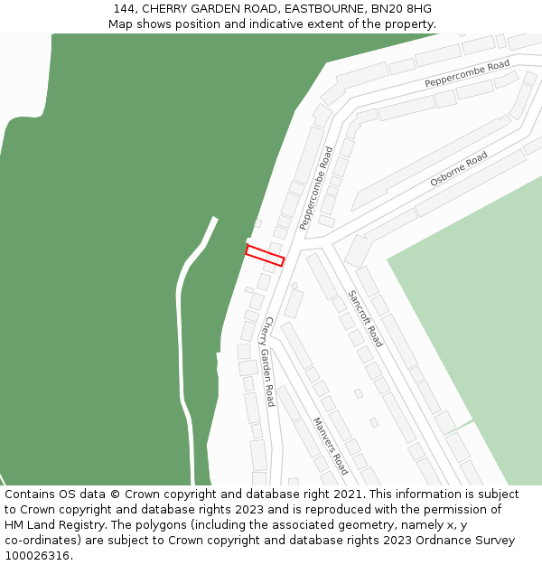 144, CHERRY GARDEN ROAD, EASTBOURNE, BN20 8HG: Location map and indicative extent of plot