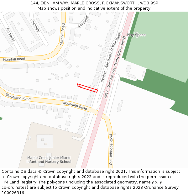 144, DENHAM WAY, MAPLE CROSS, RICKMANSWORTH, WD3 9SP: Location map and indicative extent of plot