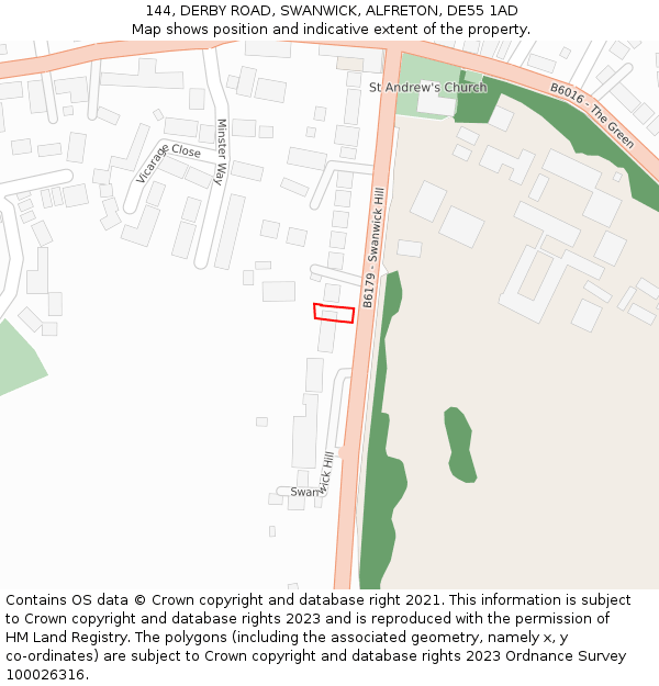 144, DERBY ROAD, SWANWICK, ALFRETON, DE55 1AD: Location map and indicative extent of plot