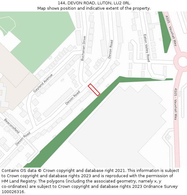 144, DEVON ROAD, LUTON, LU2 0RL: Location map and indicative extent of plot