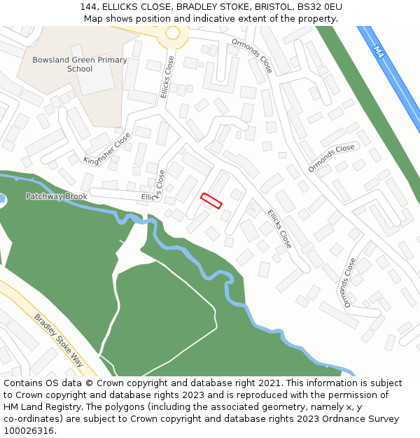 144, ELLICKS CLOSE, BRADLEY STOKE, BRISTOL, BS32 0EU: Location map and indicative extent of plot