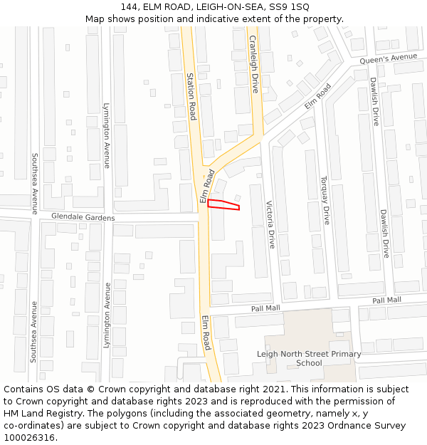 144, ELM ROAD, LEIGH-ON-SEA, SS9 1SQ: Location map and indicative extent of plot