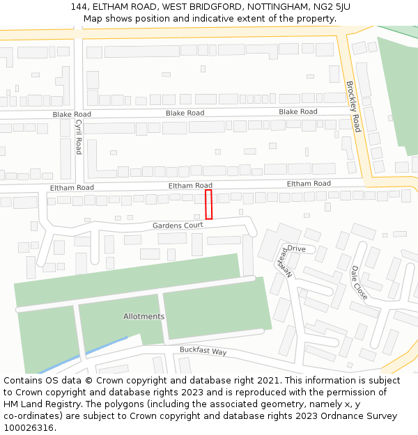 144, ELTHAM ROAD, WEST BRIDGFORD, NOTTINGHAM, NG2 5JU: Location map and indicative extent of plot