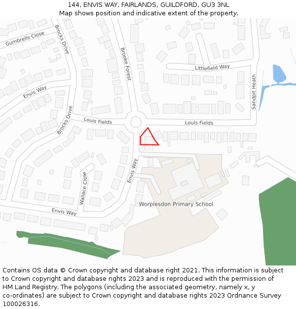 144, ENVIS WAY, FAIRLANDS, GUILDFORD, GU3 3NL: Location map and indicative extent of plot