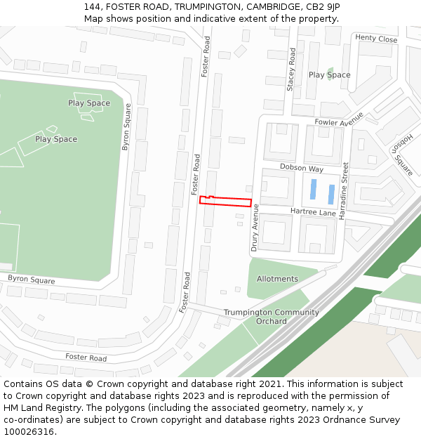 144, FOSTER ROAD, TRUMPINGTON, CAMBRIDGE, CB2 9JP: Location map and indicative extent of plot