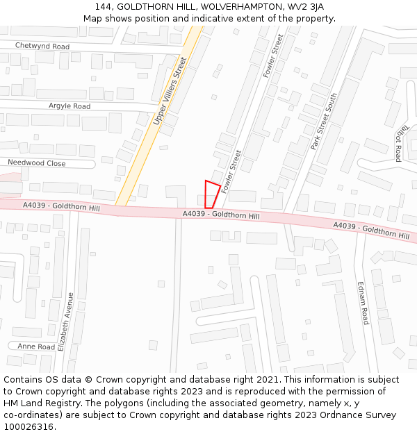 144, GOLDTHORN HILL, WOLVERHAMPTON, WV2 3JA: Location map and indicative extent of plot