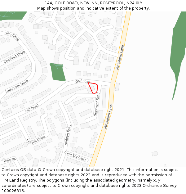 144, GOLF ROAD, NEW INN, PONTYPOOL, NP4 0LY: Location map and indicative extent of plot