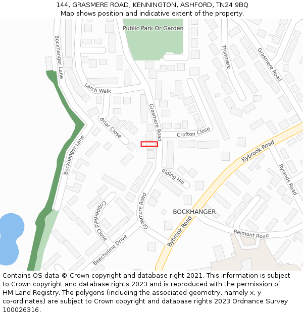 144, GRASMERE ROAD, KENNINGTON, ASHFORD, TN24 9BQ: Location map and indicative extent of plot