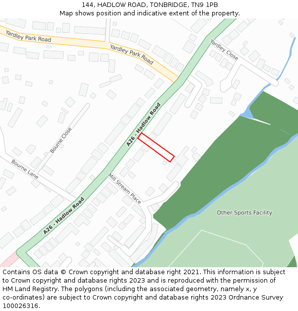 144, HADLOW ROAD, TONBRIDGE, TN9 1PB: Location map and indicative extent of plot