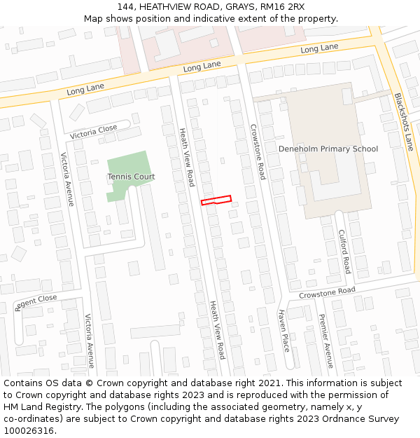 144, HEATHVIEW ROAD, GRAYS, RM16 2RX: Location map and indicative extent of plot