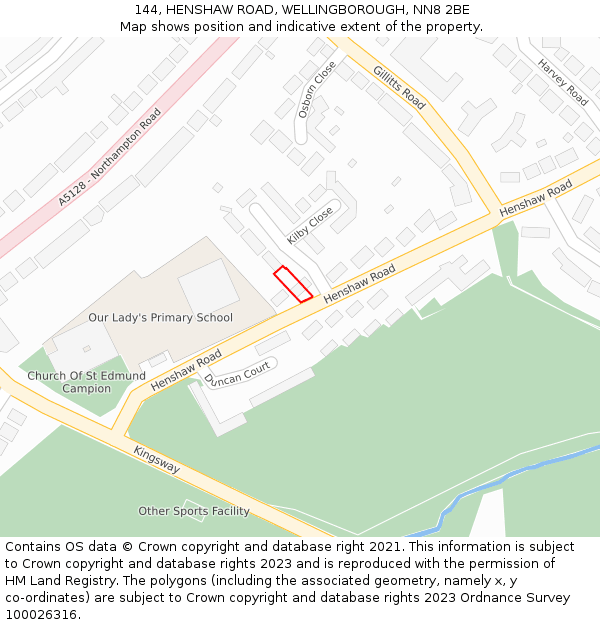 144, HENSHAW ROAD, WELLINGBOROUGH, NN8 2BE: Location map and indicative extent of plot