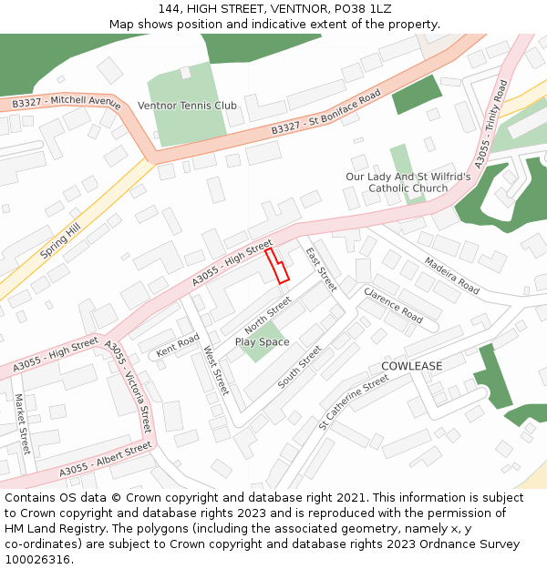 144, HIGH STREET, VENTNOR, PO38 1LZ: Location map and indicative extent of plot