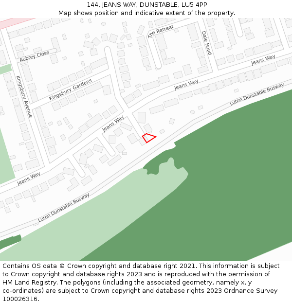 144, JEANS WAY, DUNSTABLE, LU5 4PP: Location map and indicative extent of plot