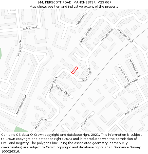 144, KERSCOTT ROAD, MANCHESTER, M23 0GP: Location map and indicative extent of plot