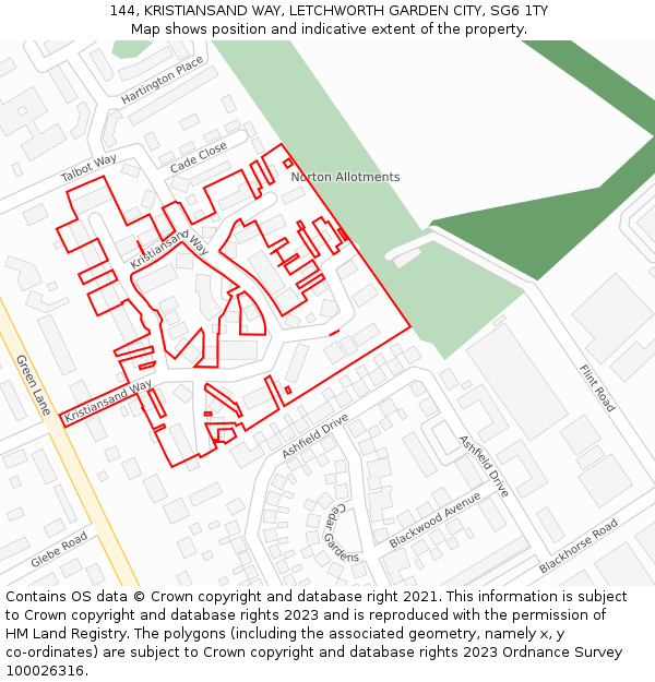 144, KRISTIANSAND WAY, LETCHWORTH GARDEN CITY, SG6 1TY: Location map and indicative extent of plot