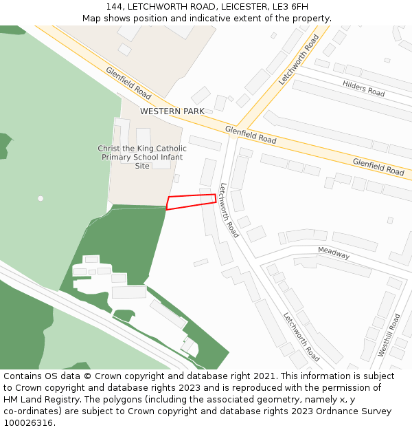 144, LETCHWORTH ROAD, LEICESTER, LE3 6FH: Location map and indicative extent of plot