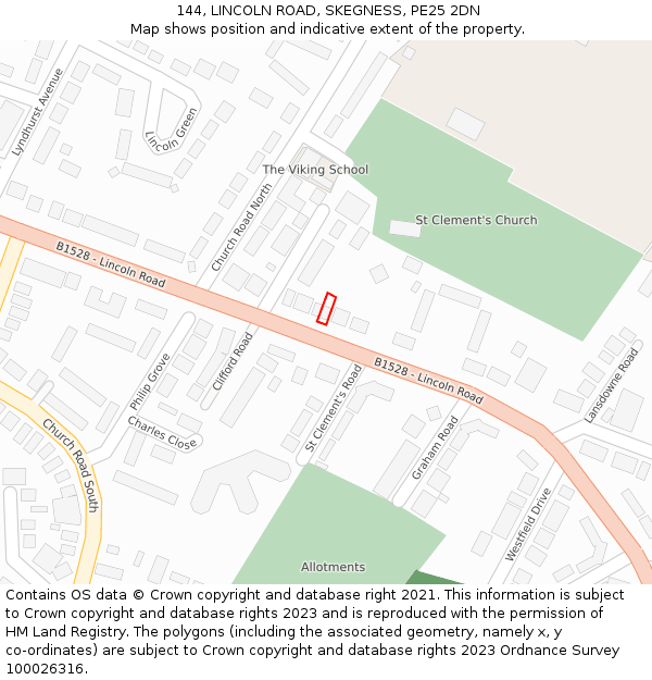 144, LINCOLN ROAD, SKEGNESS, PE25 2DN: Location map and indicative extent of plot