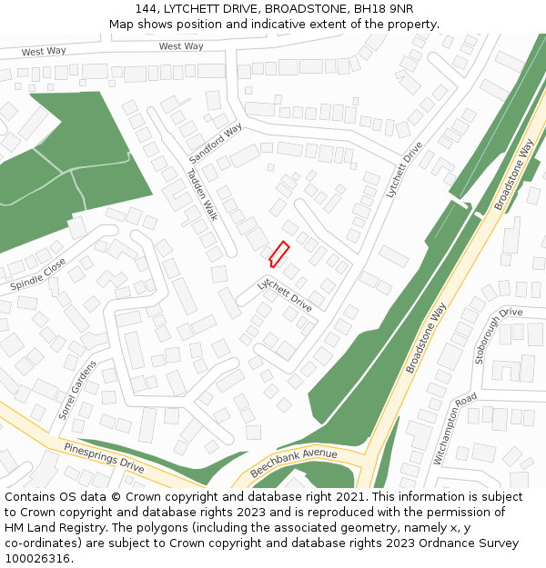 144, LYTCHETT DRIVE, BROADSTONE, BH18 9NR: Location map and indicative extent of plot