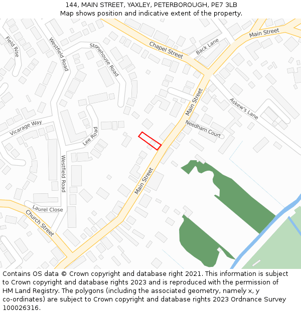 144, MAIN STREET, YAXLEY, PETERBOROUGH, PE7 3LB: Location map and indicative extent of plot