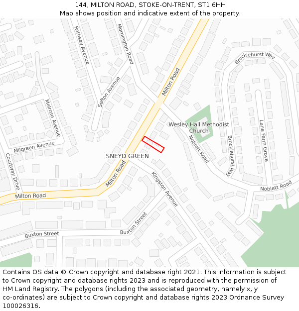 144, MILTON ROAD, STOKE-ON-TRENT, ST1 6HH: Location map and indicative extent of plot