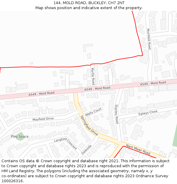 144, MOLD ROAD, BUCKLEY, CH7 2NT: Location map and indicative extent of plot