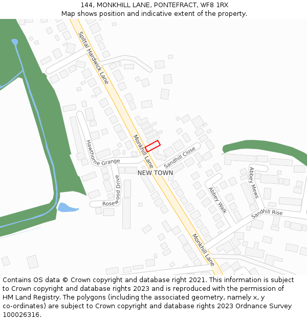 144, MONKHILL LANE, PONTEFRACT, WF8 1RX: Location map and indicative extent of plot