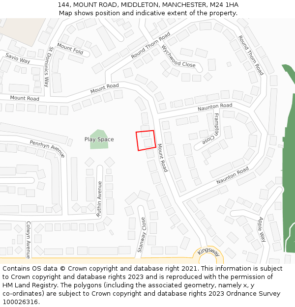 144, MOUNT ROAD, MIDDLETON, MANCHESTER, M24 1HA: Location map and indicative extent of plot