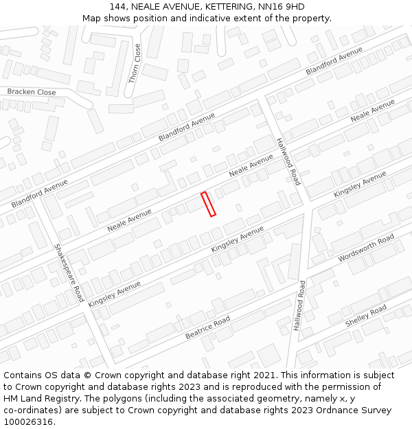 144, NEALE AVENUE, KETTERING, NN16 9HD: Location map and indicative extent of plot