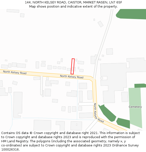 144, NORTH KELSEY ROAD, CAISTOR, MARKET RASEN, LN7 6SF: Location map and indicative extent of plot