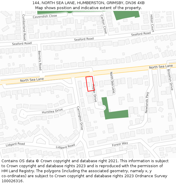 144, NORTH SEA LANE, HUMBERSTON, GRIMSBY, DN36 4XB: Location map and indicative extent of plot