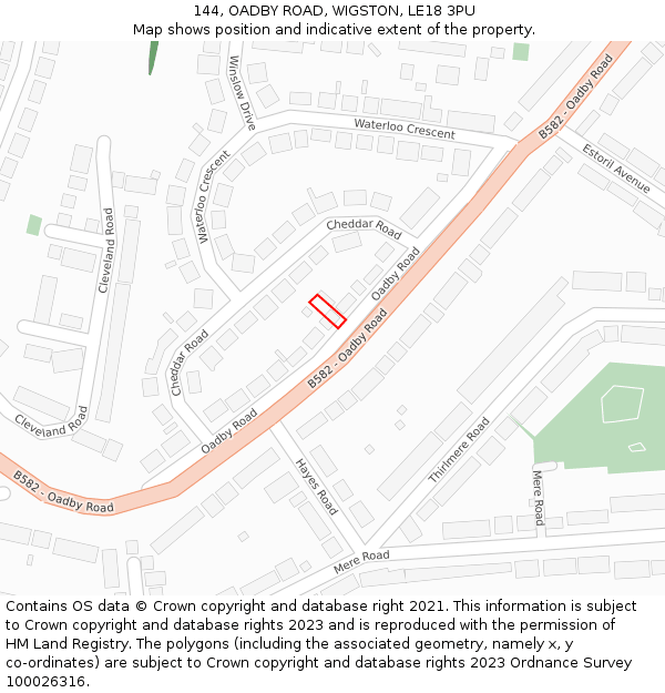 144, OADBY ROAD, WIGSTON, LE18 3PU: Location map and indicative extent of plot