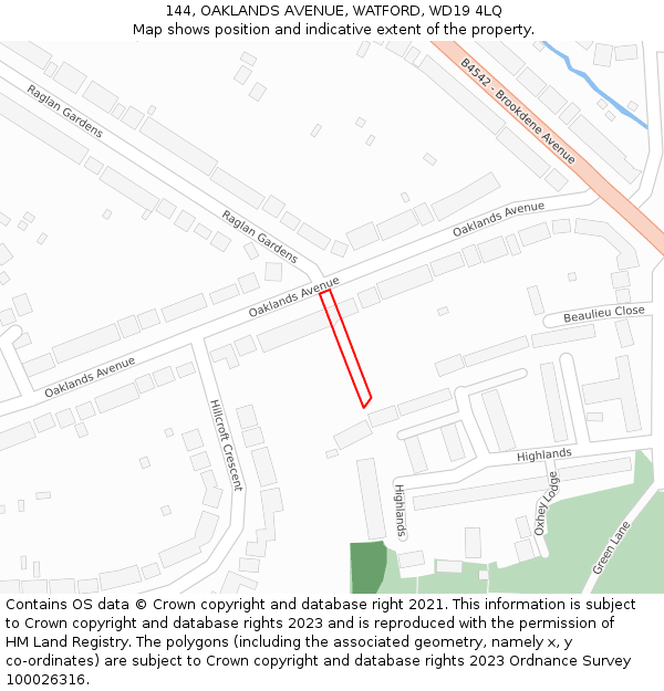 144, OAKLANDS AVENUE, WATFORD, WD19 4LQ: Location map and indicative extent of plot