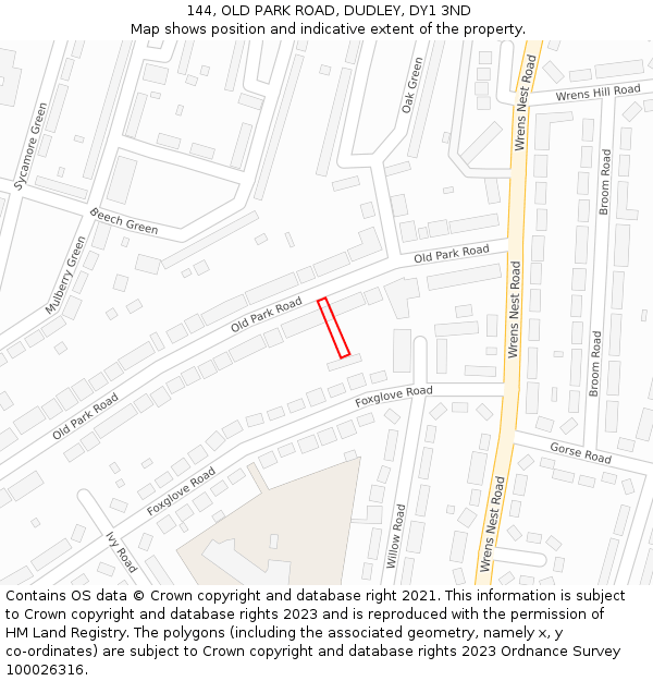 144, OLD PARK ROAD, DUDLEY, DY1 3ND: Location map and indicative extent of plot