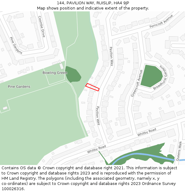 144, PAVILION WAY, RUISLIP, HA4 9JP: Location map and indicative extent of plot