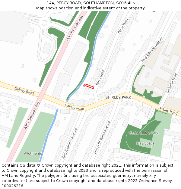 144, PERCY ROAD, SOUTHAMPTON, SO16 4LN: Location map and indicative extent of plot