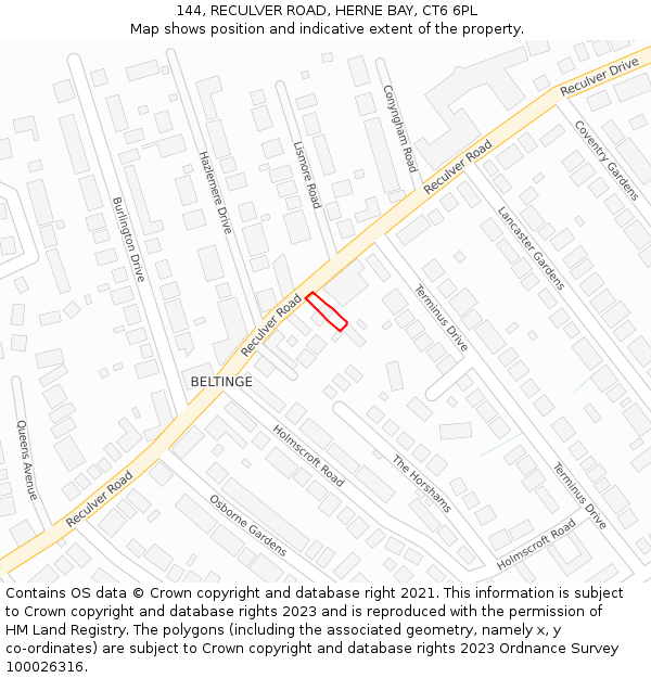 144, RECULVER ROAD, HERNE BAY, CT6 6PL: Location map and indicative extent of plot