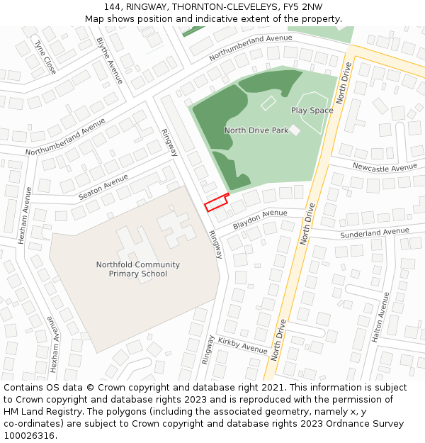 144, RINGWAY, THORNTON-CLEVELEYS, FY5 2NW: Location map and indicative extent of plot