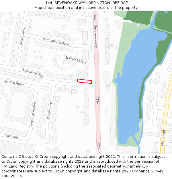 144, SEVENOAKS WAY, ORPINGTON, BR5 3AE: Location map and indicative extent of plot