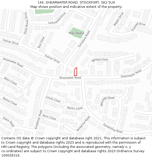 144, SHEARWATER ROAD, STOCKPORT, SK2 5UX: Location map and indicative extent of plot