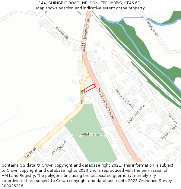 144, SHINGRIG ROAD, NELSON, TREHARRIS, CF46 6DU: Location map and indicative extent of plot