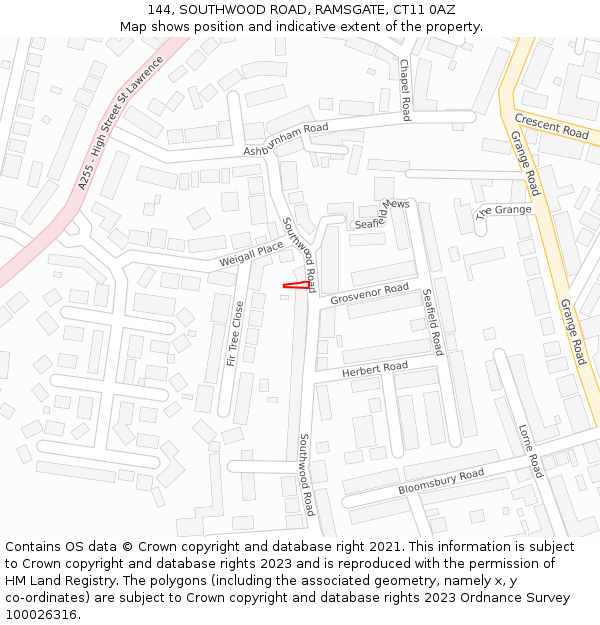 144, SOUTHWOOD ROAD, RAMSGATE, CT11 0AZ: Location map and indicative extent of plot