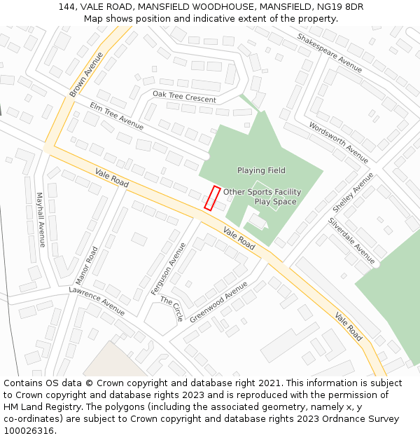 144, VALE ROAD, MANSFIELD WOODHOUSE, MANSFIELD, NG19 8DR: Location map and indicative extent of plot