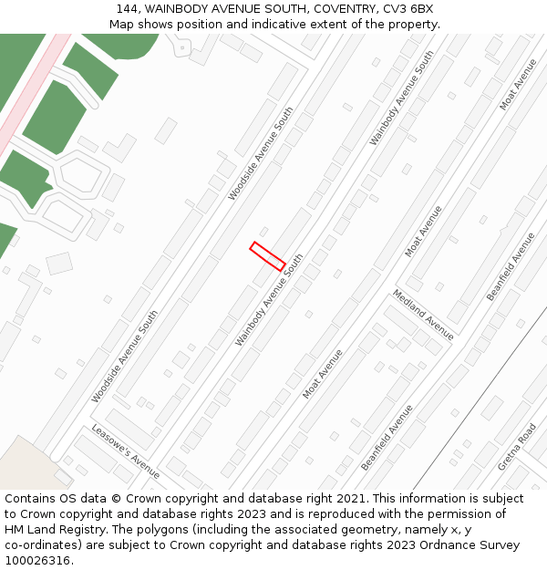 144, WAINBODY AVENUE SOUTH, COVENTRY, CV3 6BX: Location map and indicative extent of plot