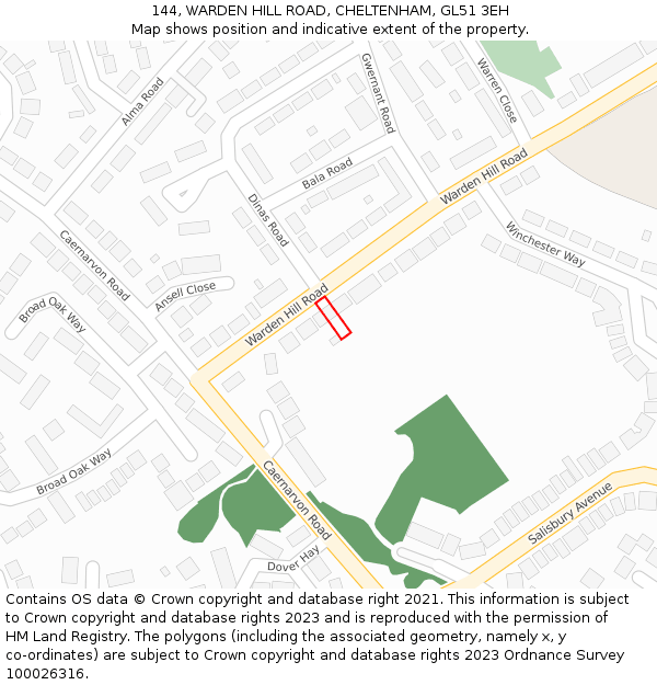 144, WARDEN HILL ROAD, CHELTENHAM, GL51 3EH: Location map and indicative extent of plot