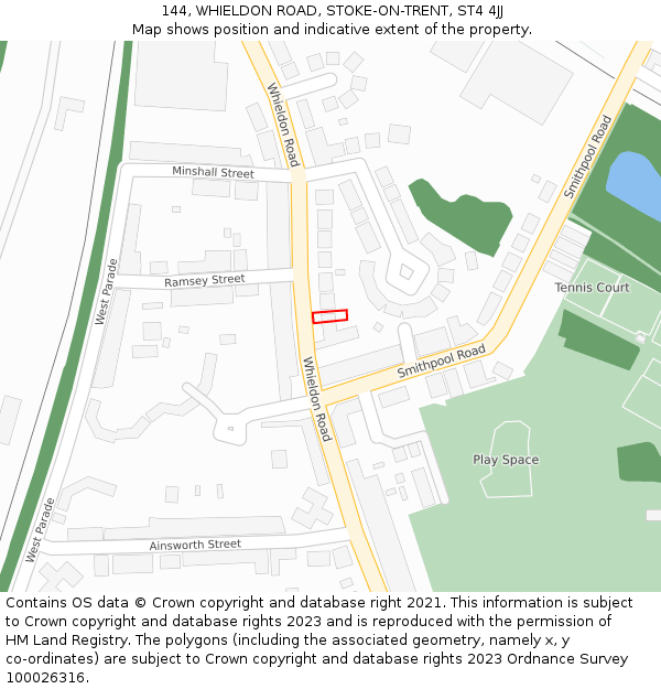 144, WHIELDON ROAD, STOKE-ON-TRENT, ST4 4JJ: Location map and indicative extent of plot