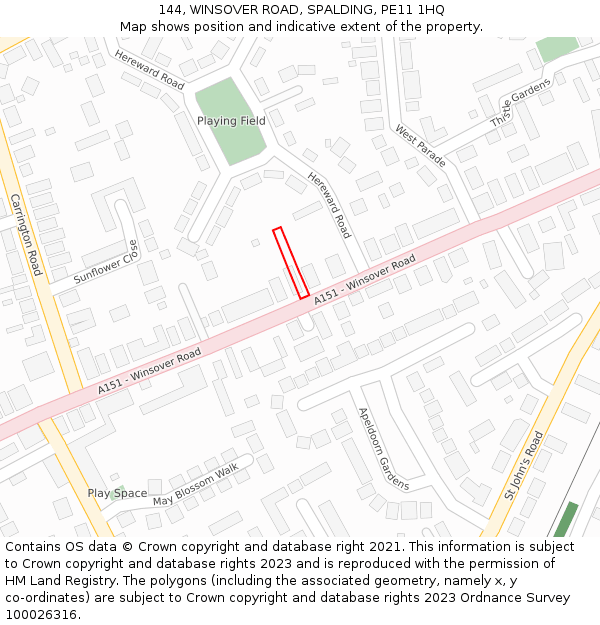 144, WINSOVER ROAD, SPALDING, PE11 1HQ: Location map and indicative extent of plot