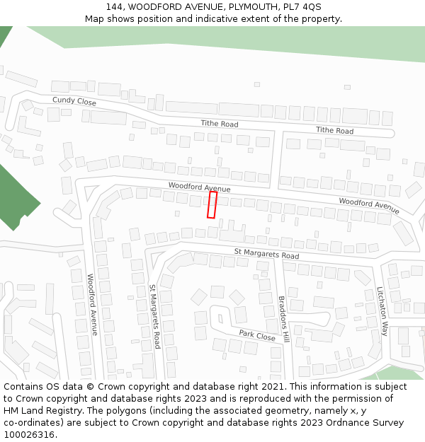 144, WOODFORD AVENUE, PLYMOUTH, PL7 4QS: Location map and indicative extent of plot