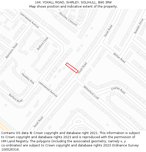 144, YOXALL ROAD, SHIRLEY, SOLIHULL, B90 3RW: Location map and indicative extent of plot